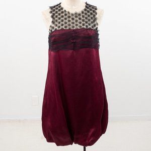 Lela Rose Dress 6 Silk Daisy Mesh Bubble Mini Red Holiday